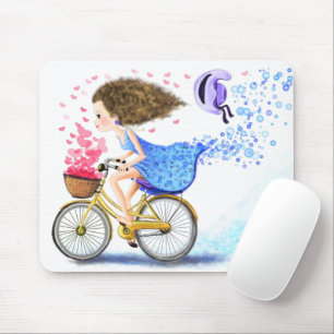 Girl On A Bike Mouse Pad Gift Romantic Love Hearts