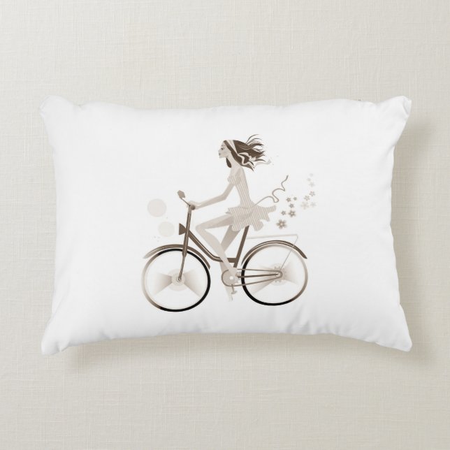 ***GIRL ON A BIKE RIDE*** FUN DECORATIVE CUSHION (Front)