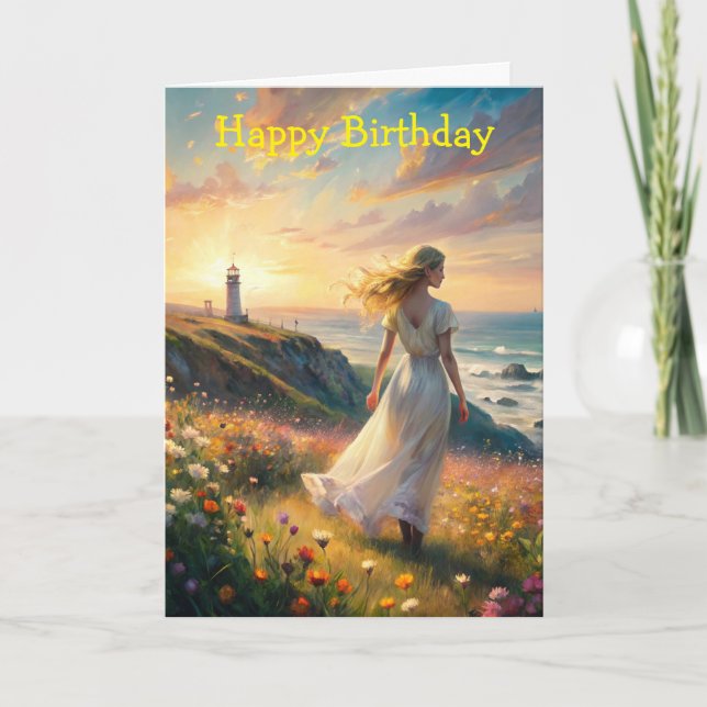 Girl on a Cliff Birthday Card (Front)