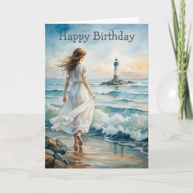 Girl on a Cliff Birthday Card (Front)