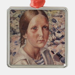 Girl on a Rocky Beach Metal Ornament