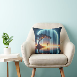 Girl On a Swing In Moon Waterfall Cushion