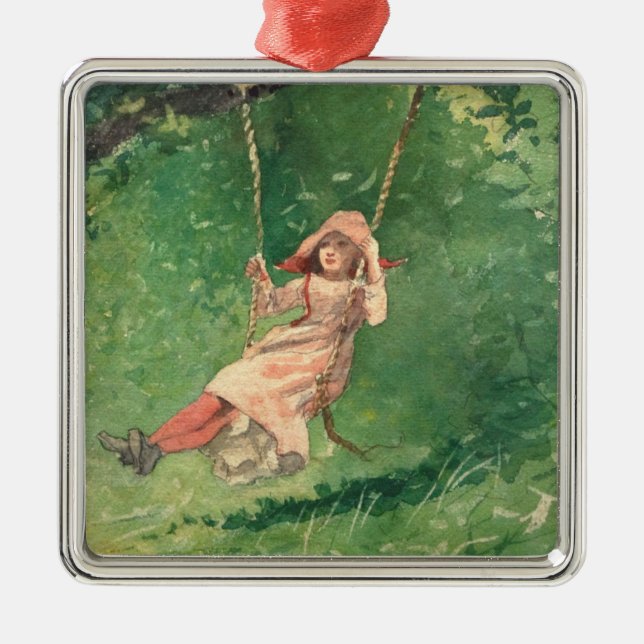 Girl on a Swing (Rural Childhood) (Winslow Homer) Metal Ornament (Front)