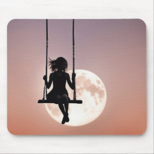 Girl On a Swing Silhouette On a Moon Mouse Pad