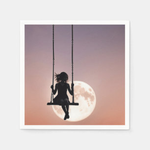 Girl On a Swing Silhouette On a Moon Napkin