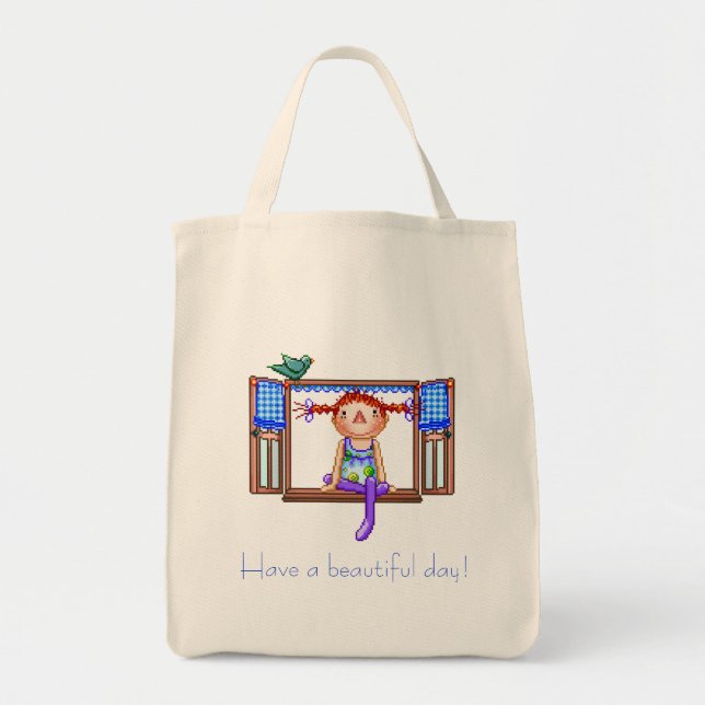 Girl On a Window Sill Pixel Art Tote Bag (Front)
