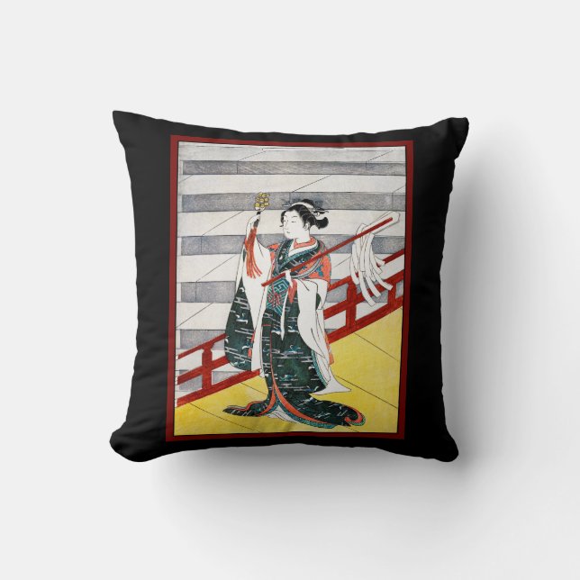 Girl on Balcony Woodblock Japan Art history travel Cushion (Front)