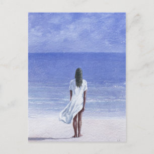 Girl on beach 1995 postcard