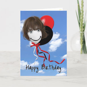 Girl On Birthday Balloon  Card