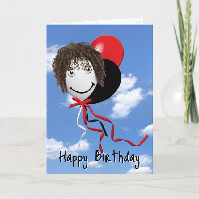 Girl On Birthday Balloon In Sky Card (Front)