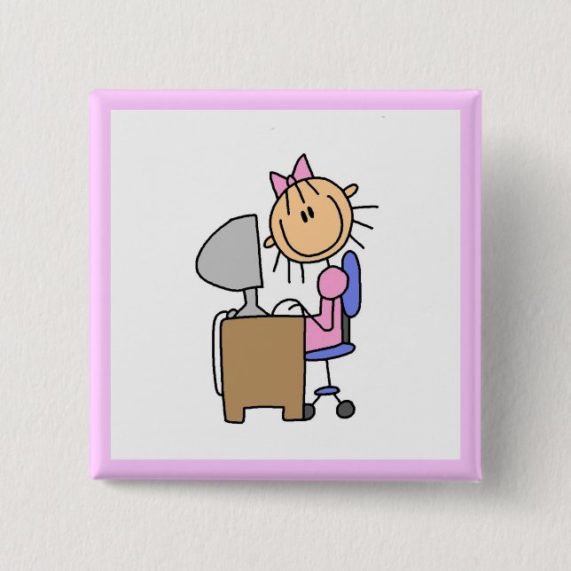 Girl on Computer 15 Cm Square Badge (Front)