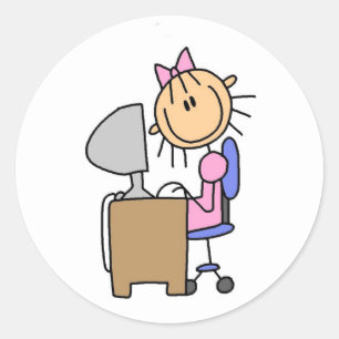 Girl on Computer Classic Round Sticker