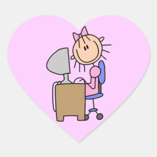 Girl on Computer Heart Sticker