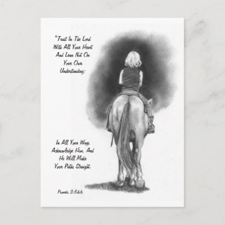 Girl On Horse, Pencil Art: Bible Verse: Proverbs Postcard
