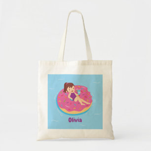 Girl on Rainbow Sprinkles Doughnut Pool Float Tote