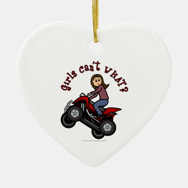 Girl on Red Four Wheeler Ceramic Ornament (Front)