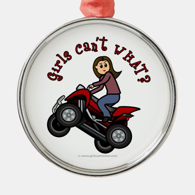 Girl on Red Four Wheeler Metal Tree Decoration (Front)