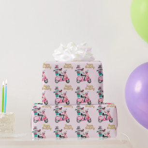 Girl on Scooter Happy Birthday Wrapping Paper