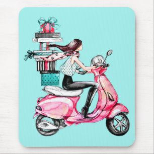 Girl on Scooter  Mouse Pad