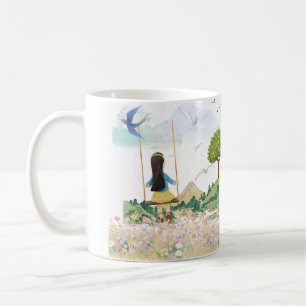 Girl on Swing Aesthetic Nature Coffee Mug - Cute M