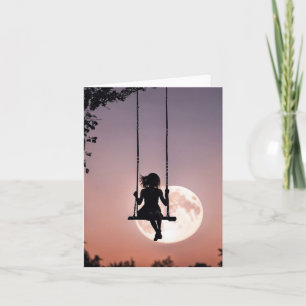 Girl On Swing With Moon Note Card