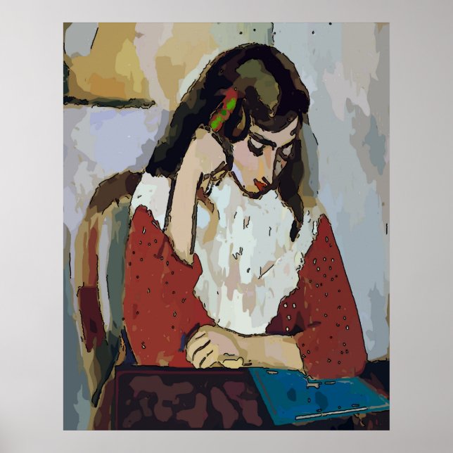 Girl on Tablet Abstract Matisse Style Poster (Front)