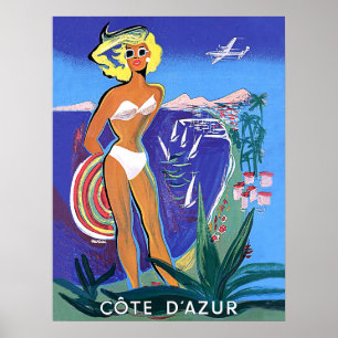 Girl on the beach, French riviera Poster