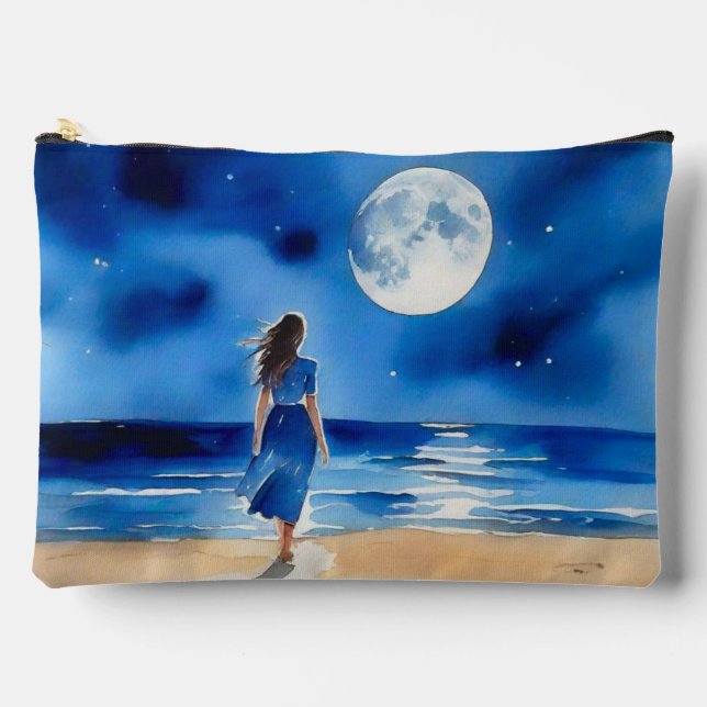 Girl on the Beach Under a Full Moon Accessory Pouch (Front)