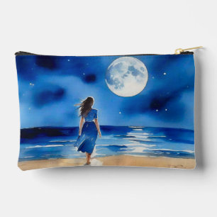 Girl on the Beach Under a Full Moon Accessory Pouch