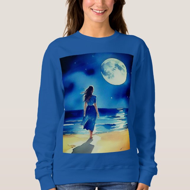 Girl on the Beach Under a Full Moon Sweatshirt (Front)