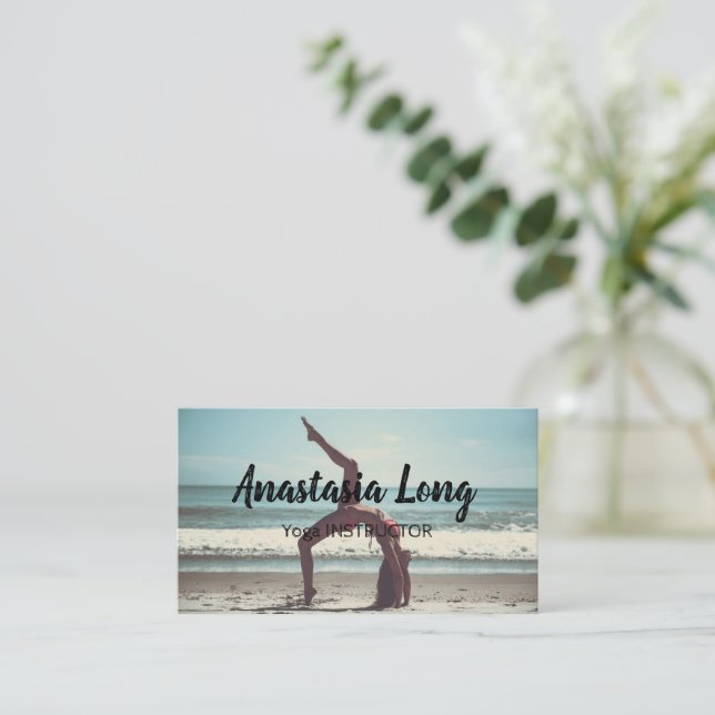 Girl on the Beach, Yoga Instructor Business Card (Standing Front)