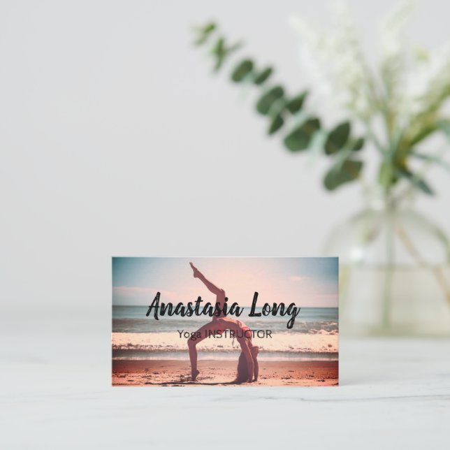 Girl on the Beach, Yoga Instructor Business Card (Standing Front)
