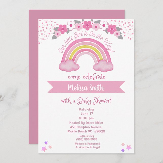 Girl on the Way Rainbow Baby Shower Invitation (Front/Back)