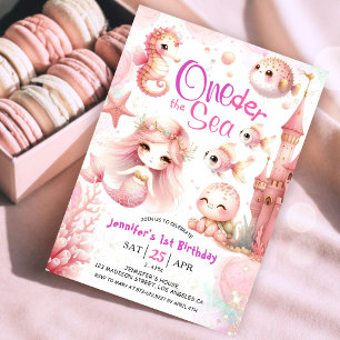 Girl ONEder The Sea 1st Birthday Pink Cute Ocean Invitation