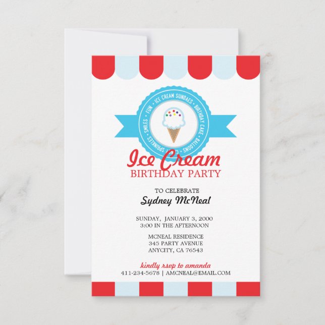 girl or boy ANY AGE ice cream BIRTHDAY PARTY Invitation (Front)