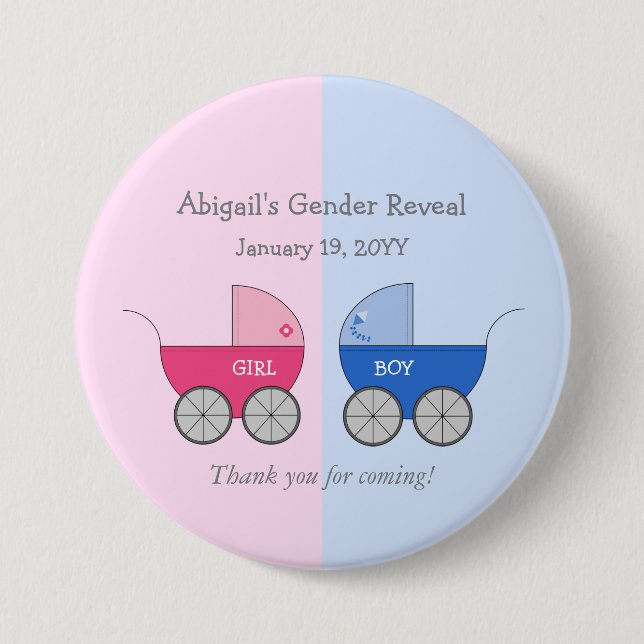 Girl or Boy Baby Carriage Gender Reveal Shower 7.5 Cm Round Badge (Front)