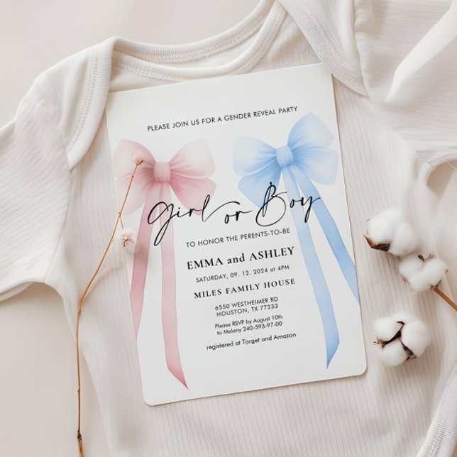 Girl or Boy Bow Gender Reveal Invitation (Creator Uploaded)
