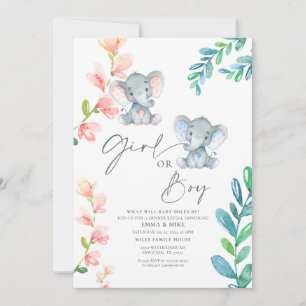 Girl or Boy Elephant Gender Reveal Invitation