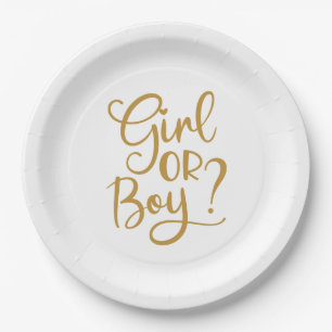 Girl or Boy Gold Glitter Gender Reveal  Paper Plate
