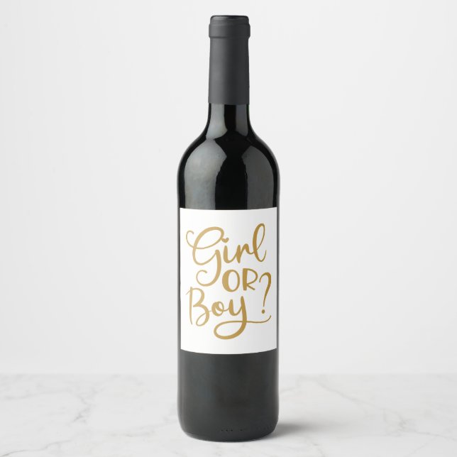 Girl or Boy Gold Glitter Gender Reveal  Wine Label (Front)
