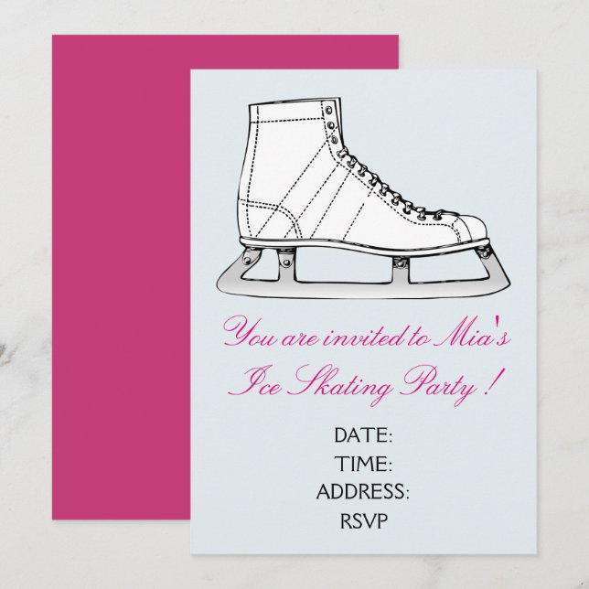 Girl or teen Ice Skating party Invitation (Front/Back)