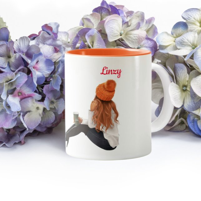 Girl Orange Autumn Fall Personalised Custom Coffee Two-Tone Coffee Mug (Creator Uploaded)