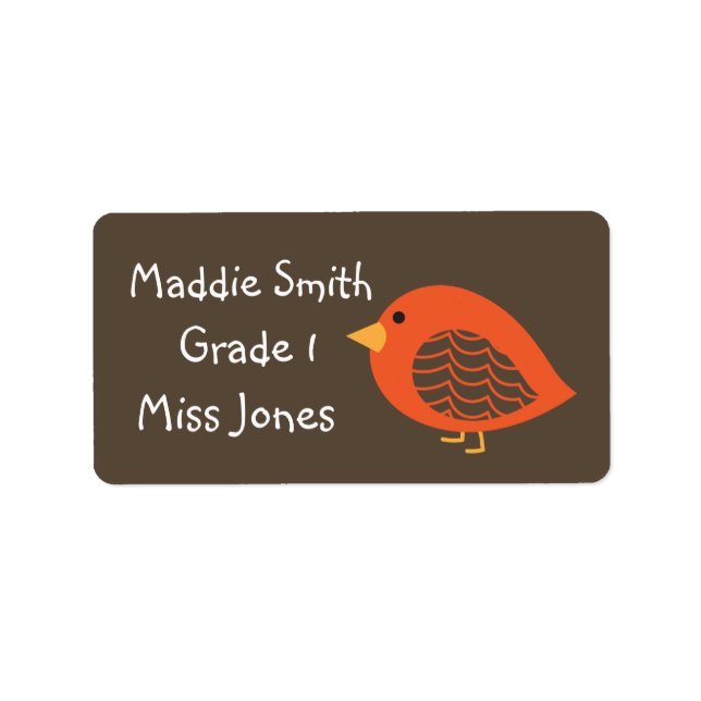 Girl orange bird cute name book labels (Front)