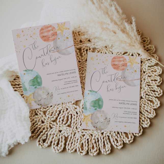 Girl Outer Space Baby Shower Invitation (Creator Uploaded)