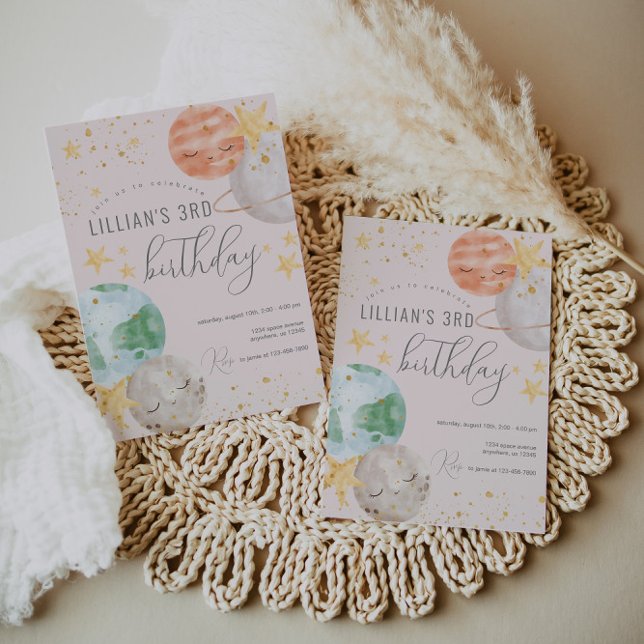 Girl Outer Space Birthday Party Invitation (Creator Uploaded)