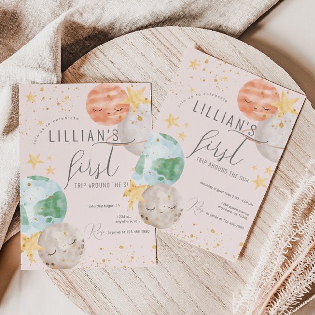 Girl Outer Space First Birthday Invitation (Creator Uploaded)