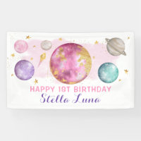 Girl Outer Space Galaxy Pink Gold Birthday Party