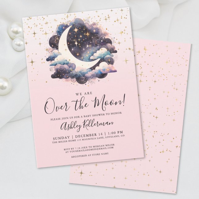 Girl Over The Moon Baby Shower Invitation (Girl Over The Moon Baby Shower Invitation)