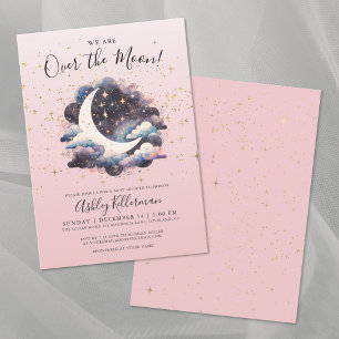 Girl Over The Moon Baby Shower Invitation
