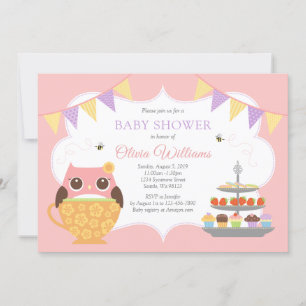 Girl Owl Tea Party Baby Shower Invitation